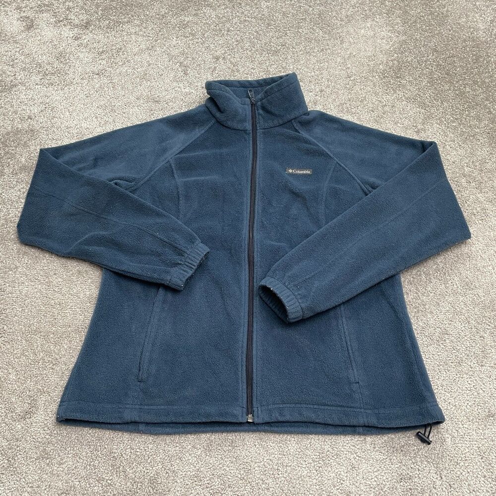 Columbia Benton Springs Fleece Jacket Womens XL Blue Full Zip Pockets Hiking